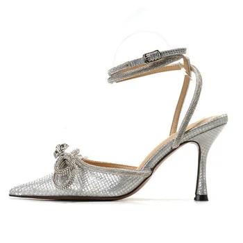 Pantofi de Nunta Femei Pompe de Argint grila de 8CM Subțire Tocuri Ascuțite Toe Superficial Solid pentru Femei Pantofi de Designer de Petrecere Grila de argint