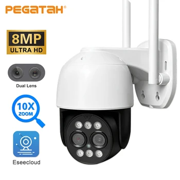 PEGATAH 8MP PTZ Camera IP WiFi Dual Lens AI Omului de Urmărire Viziune de Noapte 10X Zoom Digital de Securitate CCTV de Supraveghere Video Cam