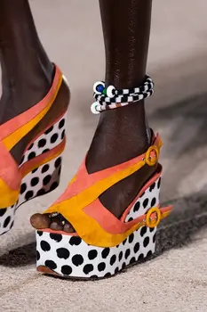 Pene De Design Portocaliu Peep Toe Slingback Sandals Femei Rochie Fashion Catarama Platforma Sandale Cu Buline Doamna Mozaic Pantofi Noi