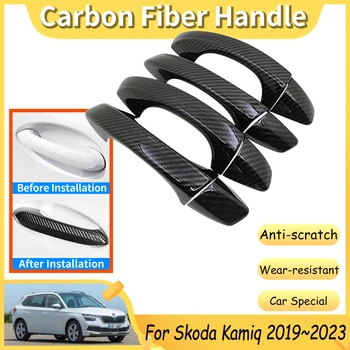Pentru Skoda Kamiq 2019~2023 Tuning Auto Mânerul Ușii Capacul Creativitatea Autocolante Styling Negru Lucios Accesorii Din Fibra De Carbon Chrome