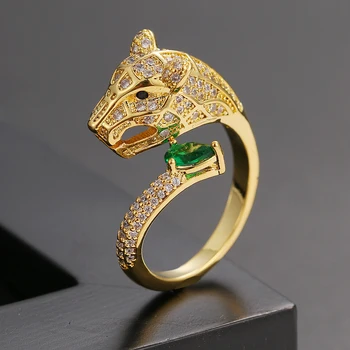 Personalitate de moda leopard design cap de aur zircon inel de nunta bărbați și femei deschide inel moda bijuterii en-gros