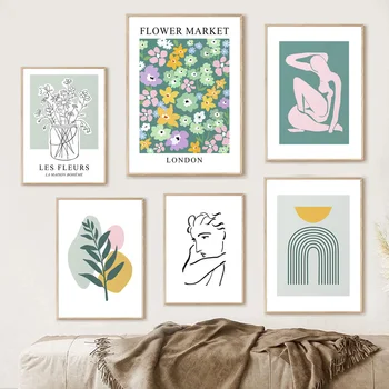 Piața De Flori Matisse Les Fleurs AbstractCanvas Linie De Pictură Arta De Perete Nordic Postere Si Printuri Imagini Pentru Living Decorul Camerei