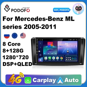 Podofo Autoradio 2Din Radio Android Carplay Pentru Mercedes-Benz ML serie 2005-2011 AI Voce 4G, GPS Auto Multimedia Player Video