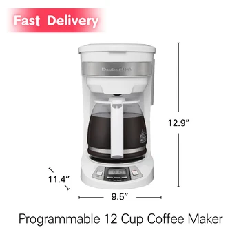 Programabile 12 Ceașcă De Cafea Filtru, Alb, Accente De Inox
