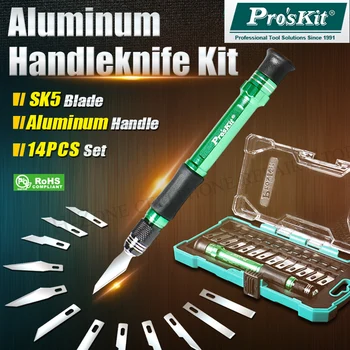 ProsKit PD-398 Aluminiu Mâner de Cuțit Kit +13 Lame Interschimbabile Compacte Cutie Mare de Cuțit de Întreținere Setul de unelte