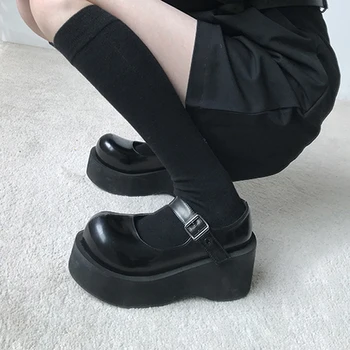 Retro Lolita Pantofi Harajuku Cap Mare Papusa Pantofi Casual Liane Punk Pantofi Doamnelor Pene Platforma Tocuri Gotic Cizme Negre