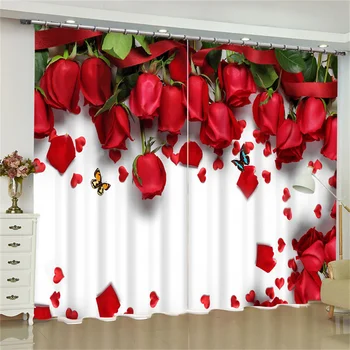 Romantic Red Rose de Lux Opace Fereastră Perdele Pentru Camera de zi Dormitor Baie Kicthen Ușa în Dulapul de pe Hol La Vanzare 2piese