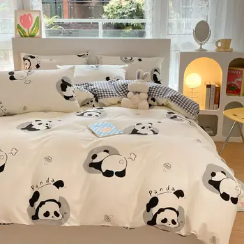 Rotund mic panda primăvară desene animate bumbac patru piese set drăguț de bumbac de trei piese de lenjerie de pat