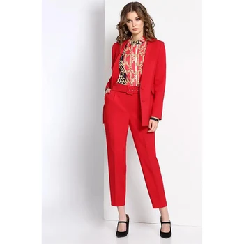 Roșu V-neck Costum Doua Piese(Sacou+Pantaloni) Set 2023 Noua Moda Elegant de Culoare Solidă de Înaltă Calitate pentru Femei Sacou Office Set