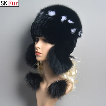 Rusia Stil Nou Femei Autentică Căciuli De Blană De Vulpe Pălărie De Iarnă Tricot Real Pălării De Blană Fetele Naturale Reale Blana De Iepure Rex Chelioși Capac