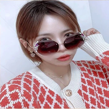 S001 coreeană versiunea cea mai recentă de metal fara rama anti-UV stras ochelari de soare, pentru femei, personalitate de moda de pahare de cristal ins