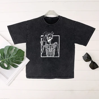 Seeyoushy Schelet Element de Imprimare consumul de Cafea Schelet de Moda de Vara tricou Femei Y2K Tendință de Streetwear Vacanta de Îmbrăcăminte