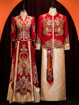 Sexy V-Neck Broderie Cu Margele Arc Aplicatiile De Mireasa Rochie De Mireasa Căsătorie Set Costum Oriental Toast Îmbrăcăminte
