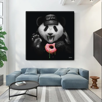 Street Art Graffiti Panza Pictura, Un Panda Mănâncă O Gogoși de Postere și de Imprimare Arta de Perete de Imagine pentru Camera de zi Cuadros Decor