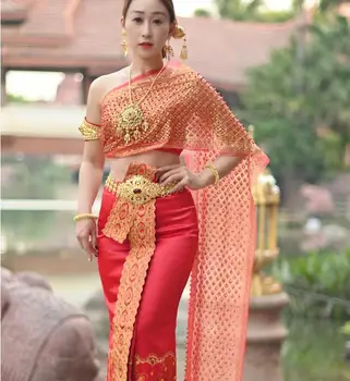 Thailanda Stropire Cu Apă Festival Imbracaminte Femei Thailandeze Rochie De Nunta Rochie Roșie Etapă