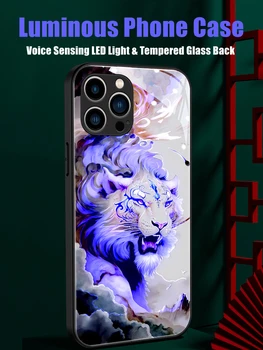 Tiger 7 Culoare Lumina LED-uri Stralucitoare Luminos Sticla Înapoi Caz de Telefon pentru Xiaomi 11 12 13 Amesteca 2 3 4 Redmi K60 Pro Lite Ultra