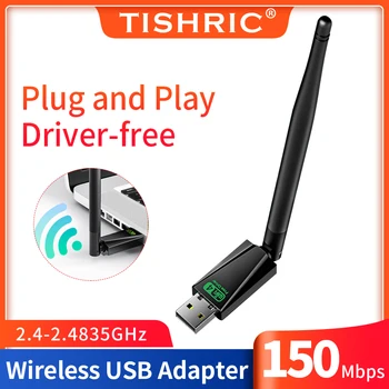 TISHRIC 150Mbps Wriless placa de Retea 2.4 GHz Dirver-free USB 2.0 Adaptor WIFI 80.11 b/g/n Pentru Laptop PC cu Windows Antena WIFI