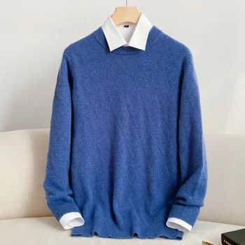 Toamna/Iarna Noi Bărbați Solid Rotund Gat Pulover 100% Cașmir Versatil Tricotate Bluza de Moda Pulover Moale