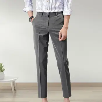 Trendy Costum de Pantaloni Casual Anti-rid Slim Fit Lungime de Glezna cu Fermoar Zbura de Afaceri Pantaloni Pantaloni de Afaceri rezistent la Uzura