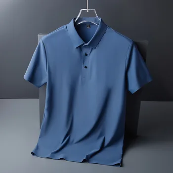 Tricouri Polo Barbati Classic Short Sleeve Tee Respirabil Culoare Solidă De Gheață De Mătase Liber Cu Maneci Scurte T-Shirt Pentru Bărbați Golf Tricou De Mari Dimensiuni