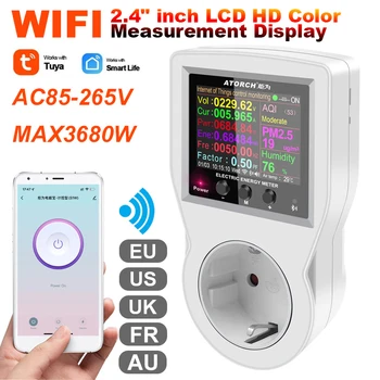 Tuya WIFI Smart Plug Digital Wattmeter wattmetru 220V AC Consum de energie Electrică Soclu Pentru Alexa Google Acasa de Viață Inteligentă
