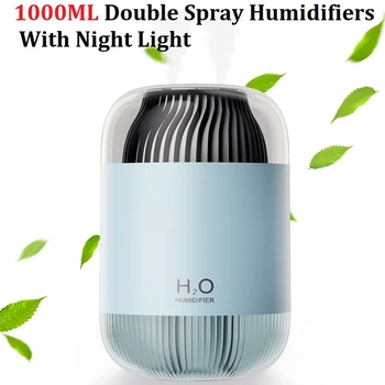 Umidificator 1000ML Reîncărcabilă Dublu Spray de Hidratare Cu Lumina de Noapte 4-Ceață Moduri Umidificator de Aer Pentru Biroul de Acasă