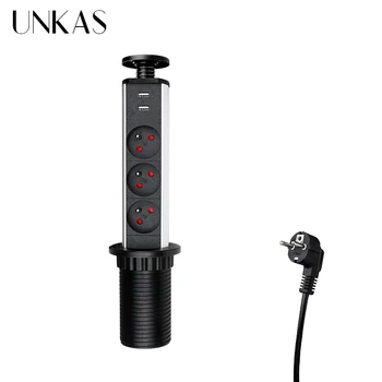 UNKAS 16A TRAGE POP-UP 3 Putere franceză Socket Nou Culoare Neagra Port Masă de Bucătărie Desktop Dual USB Retractabil Blaturi Plug