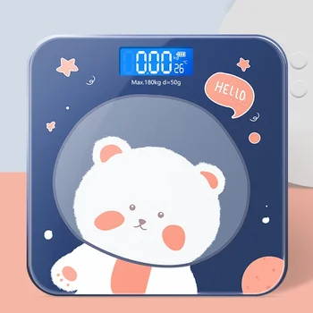 Ursul desene animate Scară Greutate Display LCD Geam Baie Inteligent Scale Digital Body Fat Scale de Înaltă precizie Etaj Cântare Electronice