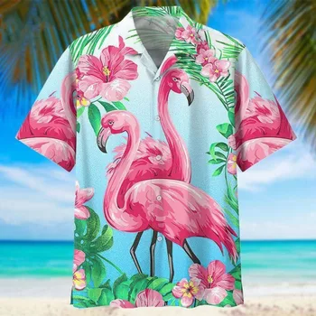 Vara Fierbinte de Vânzare Hawaiian Tricouri Barbati 3D de Desene animate Flamingo Tricouri Barbati Beach Plus Dimensiune Ciudat de Moda cu Maneci Scurte Plus Dimensiune