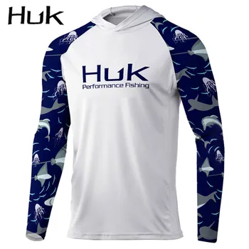 Vara HUK Pescuit-Haine Barbati Maneca Lunga, Hanorac Jersey Camisa De Pesca Culoare Pescuit Tricouri Protecție Uv Quick Dry Top