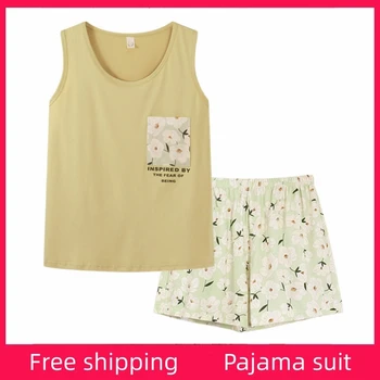 Vara, Pijamale Femei, Pijamale Seturi Fără Mâneci Topuri+Floral Pantaloni Scurti De Pijama Costum Vesta Femei Homewear Lounge Acasă Pijama Mujer