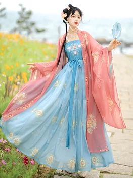 Vechi Kimono Hanfu Rochii de Vara Tang Broderie Stil Chinezesc Tradițional de Dans Cosplay Fairy-O singură bucată Fusta costum Costum