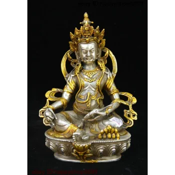 Vechi Templu Budist Tibetan Argint Placat Cu Aur Galben Jambhala Avere Dumnezeu Statuie A Lui Buddha