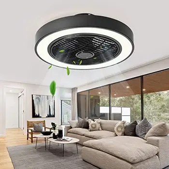 Ventilator de tavan cu Lumina, 19 inch LED-uri de Control de la Distanță Complet Estompat Moduri de Iluminare, Liniștit Motor Reversibil Închise Semi Culoare M
