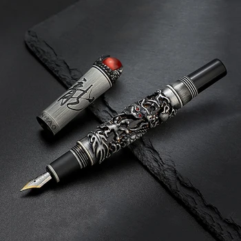 Vintage Jinhao Regele Dragon Stilou Full Metal în Relief Grele de Cerneală Stilou Iridium EF/F/M/Îndoit Peniță pentru Biroul Afaceri Scris
