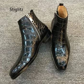 Vintage Umbrelă din Piele Glezna Cizme pentru Bărbați Negre cu Toc mic cu Fermoar Lateral Cizme Scurte de Toamnă și de Iarnă de Partid Manual Pantofi pentru Bărbați