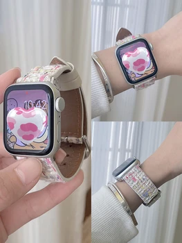 Visul Macaron Culoare Panglica Curea din Piele Pentru Apple Watch 8 7 6 5 4 3 Primavara-Vara Fata Panza Bratara Pentru iwatch 41mm 38 40 49