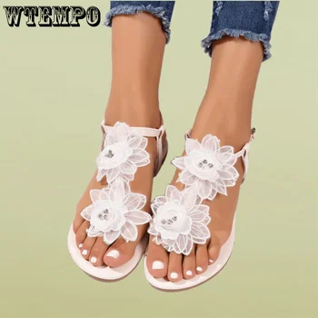 WTEMPO Plus Dimensiune Clip-toe Sandale de Vara pentru Femei de Moda Flori Sandale Confortabile, tv cu Cataramă Pantofi en-Gros de Dropshipping
