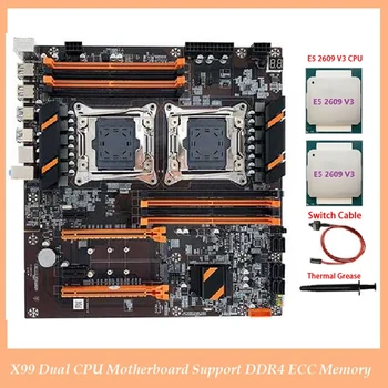 X99 Dual CPU Placa de baza despre lga2011 Suport DDR4 ECC Memorie Placa de baza+2XE5 2609 V3 CPU+Comutator Cablu+pasta Termică