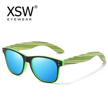 XSW 2023 Manual Polarizat ochelari de Soare pentru Barbati Si Femei, Cu Reciclate și Cadre din Lemn de Culoare Temple Albastru