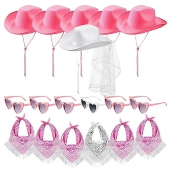 Y166 Fermiera Pălărie și ochelari de Soare Bandană Set pentru Mireasa si domnisoarele de Onoare Ei Grup