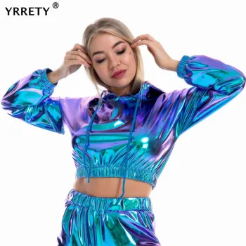 YRRETY de Moda pentru Femei Strălucitor Trunchiate Jacheta de Moda de Primăvară Pulover Noapte Reflecție Haină Scurtă Streetwear Casual Design Uza
