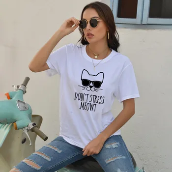 YRYT Noi Bumbac pentru Femei de Moda de Top, Nu de Stres Imprimat cu Maneci Scurte T-shirt Model Pisica Pierde Casual de Bumbac T-shirt de Sus