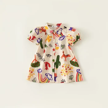 Îmbrăcăminte pentru Copii Rochie de Vara de Mână-Trase de Desene animate de Imprimare Copil Haine Fete Rochie Eleganta pentru Fetele Puffy Rochie pentru Fete Fusta