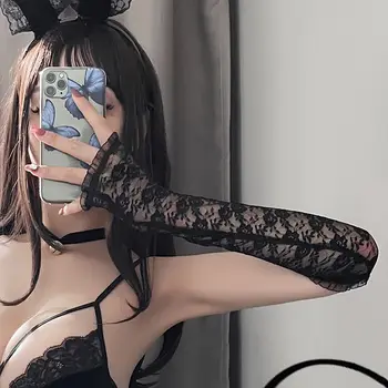 Pasiunea Hollow-Out Lolita Degete Moda Accesorii Vestimentare Femei Încălzit De Braț Sexy Manusi Plasă De Dantelă Schimbat Foaia
